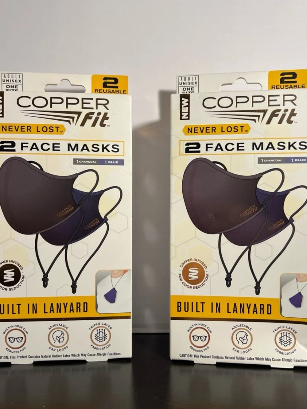 Copper Fit “Never Lost” Face Masks with Built-In Lanyard - Charcoal